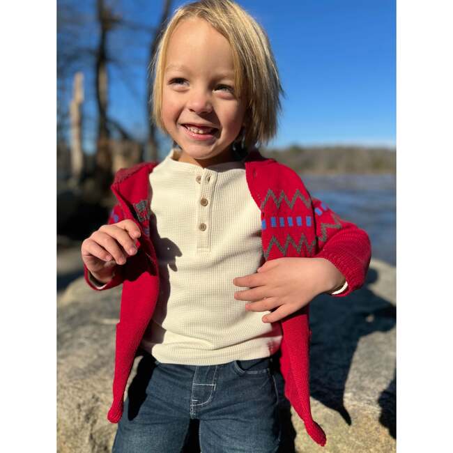 Harvard Waffle Knit Long Sleeve Henley Shirt, Cream Waffle - Shirts - 2