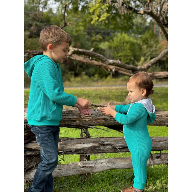 Baby Blaine Braided Knit Long Sleeve Zipper Hooded Romper, Green - Bodysuits - 2