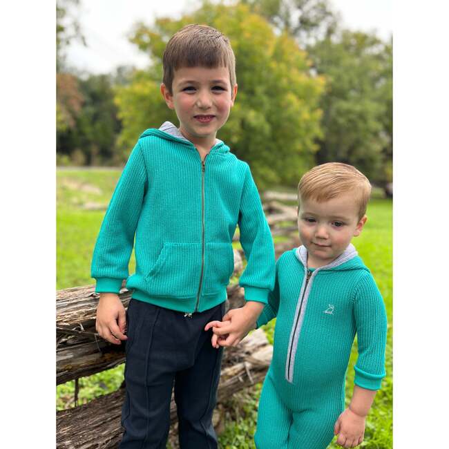 Baby Blaine Braided Knit Long Sleeve Zipper Hooded Romper, Green - Bodysuits - 3