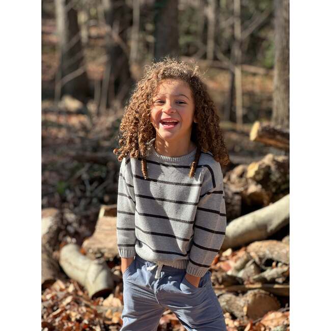 Arnold Striped Ribbed Crew Neck Sweater, Grey - Sweaters - 3