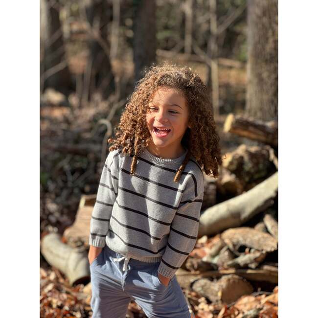 Arnold Striped Ribbed Crew Neck Sweater, Grey - Sweaters - 4
