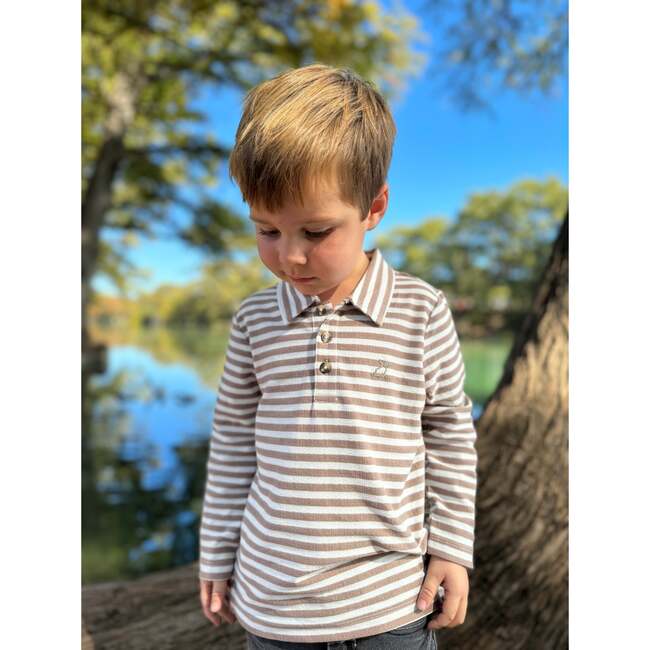 Spencer Long Sleeve Polo Shirts, Tan & White - Polo Shirts - 4