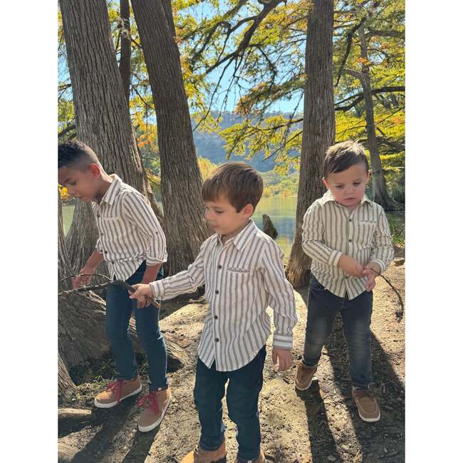 Atwood Woven Long Sleeve Shirt, Black & Cream Stripe - Shirts - 5