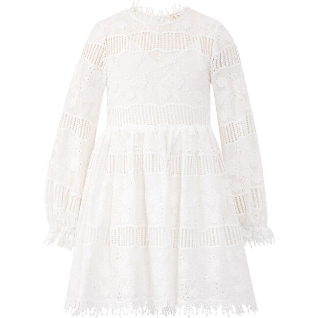 Natalia Lace Embroidered Long Balloon Sleeve Mini Dress, Ivory