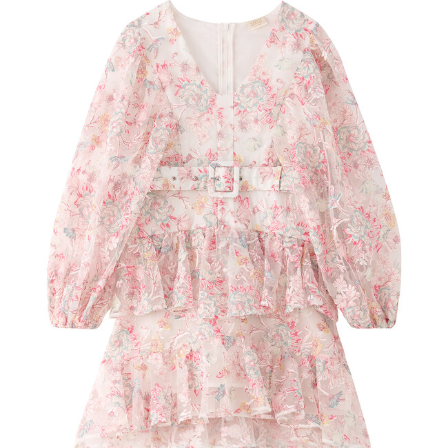 Camille Ruffle Long Balloon Sleeve Tiered Skirt Dress, Multicolors