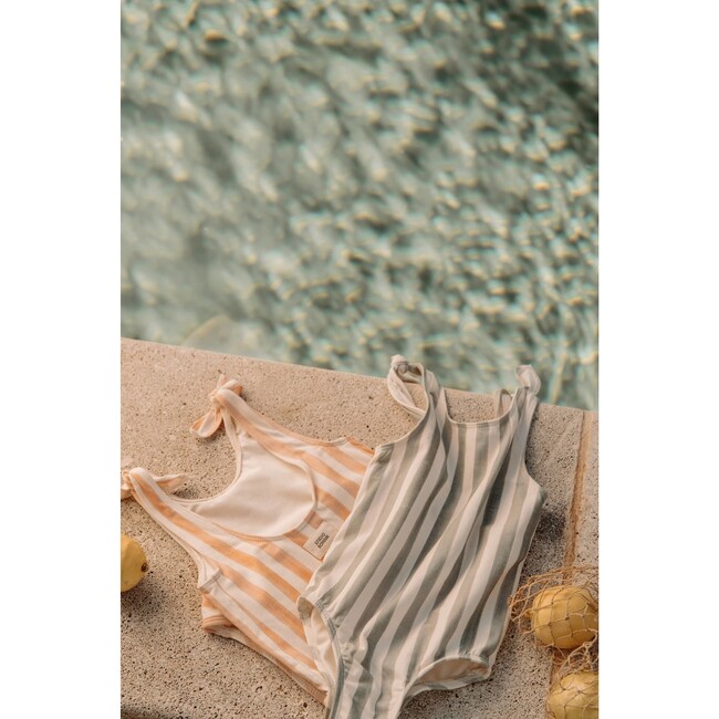 Roberta One-Piece Round Neck Swimsuit, Green Stripes - One Pieces - 3