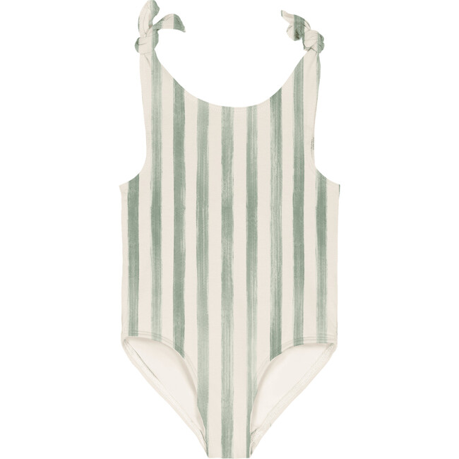 Roberta One-Piece Round Neck Swimsuit, Green Stripes - One Pieces - 4