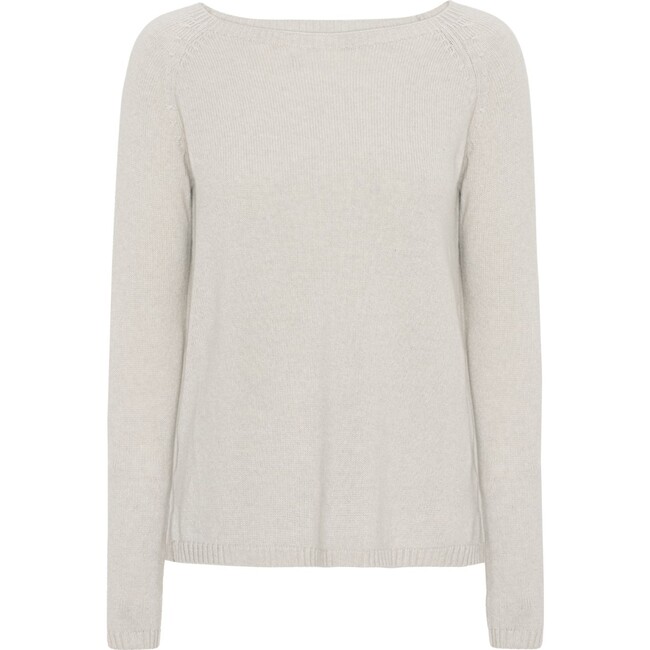 Women Cashmere Long Sleeve Knit Sweater, Ice Melange - Sweaters - 1