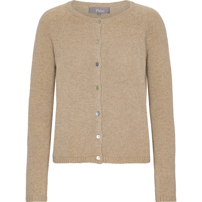Women Cashmere Long Sleeve Button Down Knit Cardigan, Desert Melange - Cardigans - 1