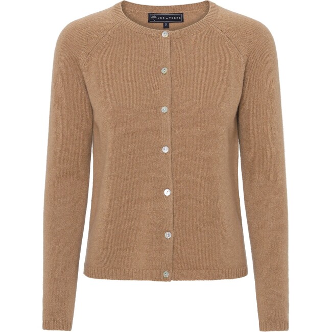 Women Cashmere Long Sleeve Button Down Knit Cardigan, Caramel - Cardigans - 1