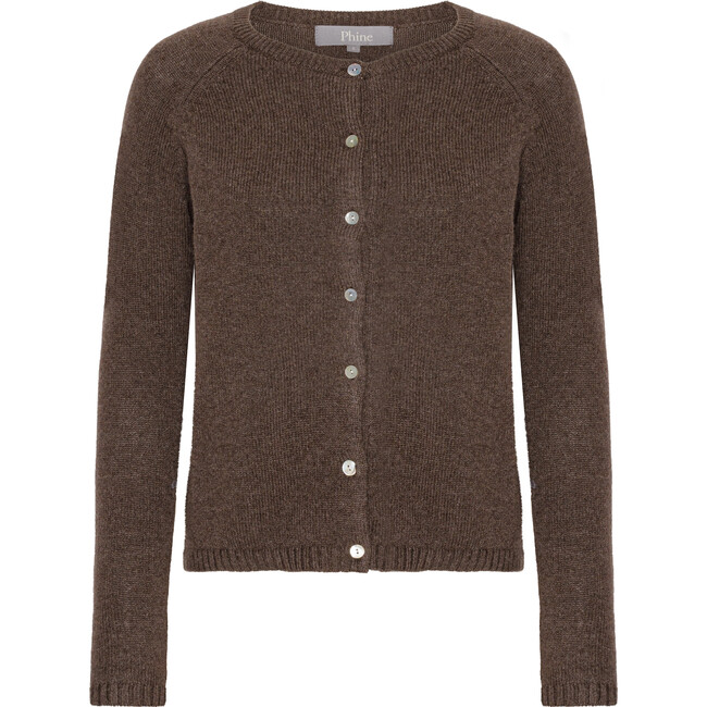 Women Cashmere Long Sleeve Button Down Knit Cardigan, Cappuccino Melange - Cardigans - 1
