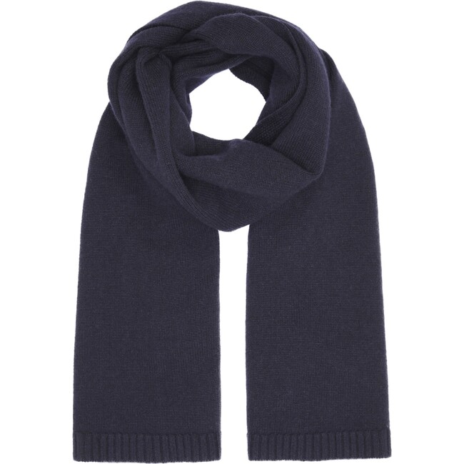 Adult Cashmere Ribbed Knit Scarf, Navy - Scarves - 1