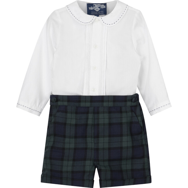 Little Rupert Set, White & Navy Tartan - Mixed Apparel Set - 4