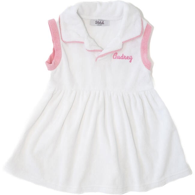Custom Embroidered Terry Polo Dress, White