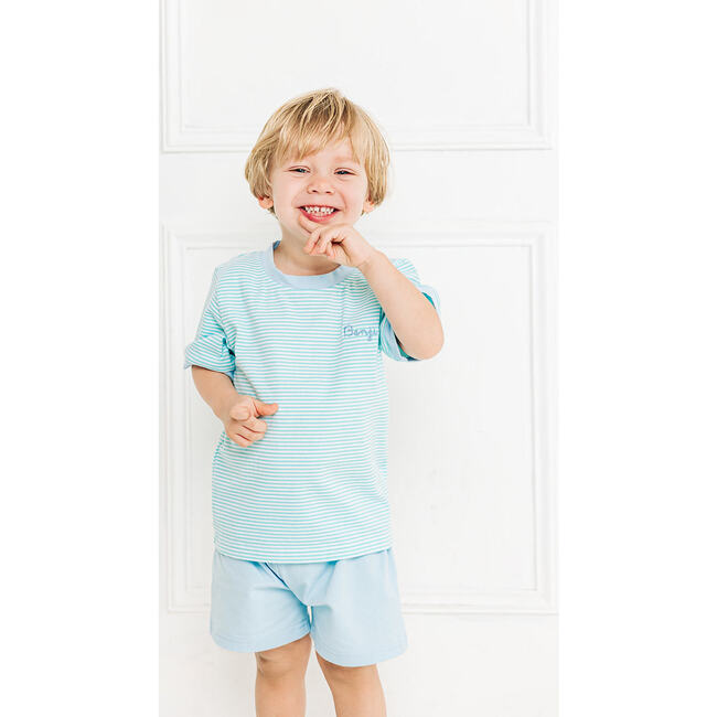 Custom Embroidered Stripe Tee and Shorts set, Aqua - Mixed Apparel Set - 3