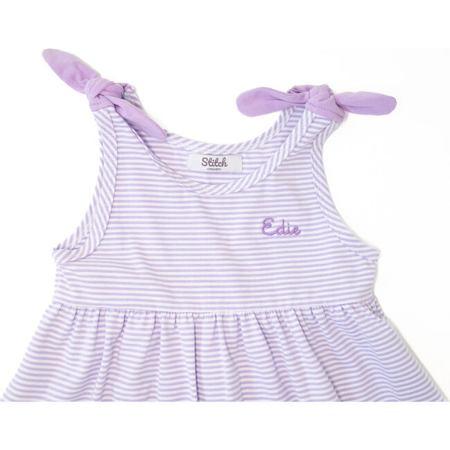 Custom Embroidered Stripe Dress, Lilac - Dresses - 2