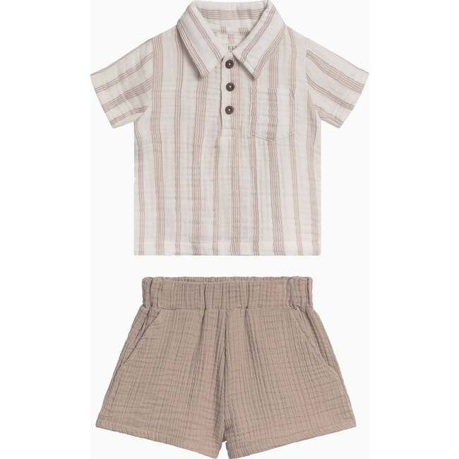 Organic 2 Piece Boys Muslin Outfit Set Enzo Stripe / Beige - Mixed Apparel Set - 1