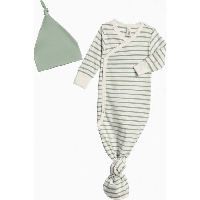 Organic Kimono Gown and Hat Set Vitto Stripe / Jade