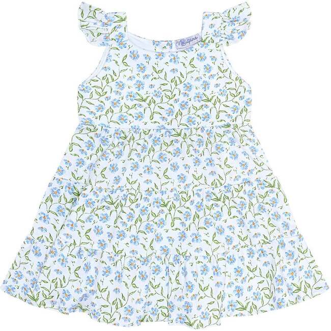 Blue Vines Print Ruffle Dress