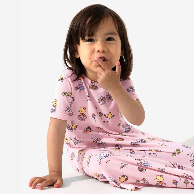 Easter Bunny Pink Bamboo Girls' Short Sleeve Dress, Pink - Dresses - 3