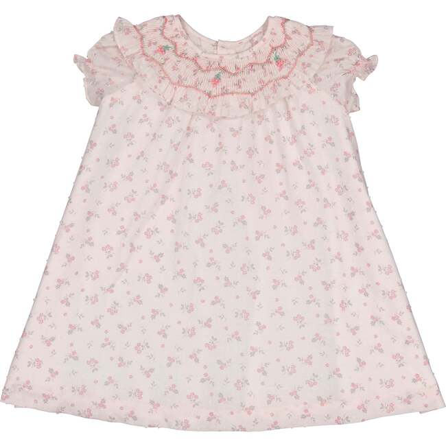 Myrtille Floral Short Sleeve Bishop Dress, Pink - Dresses - 1