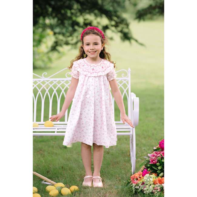 Myrtille Floral Short Sleeve Bishop Dress, Pink - Dresses - 2