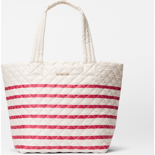 Medium Metro Tote Deluxe, Sandshell/Apple Charterstripe