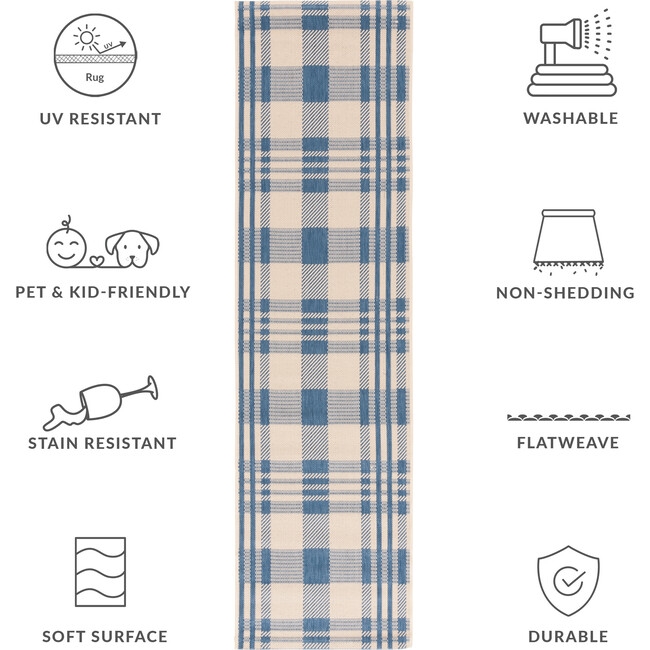 Courtyard Abigail Indoor/Outdoor Rug, Blue/Beige Plaid - Rugs - 7