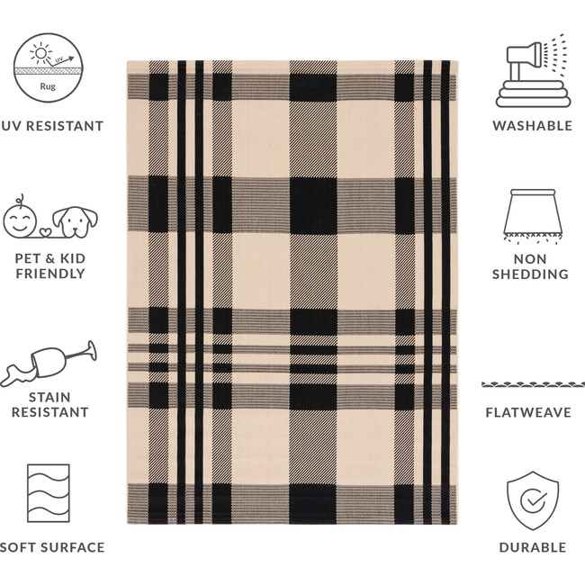Courtyard Abigail Indoor/Outdoor Rug, Black/Beige Plaid - Rugs - 3