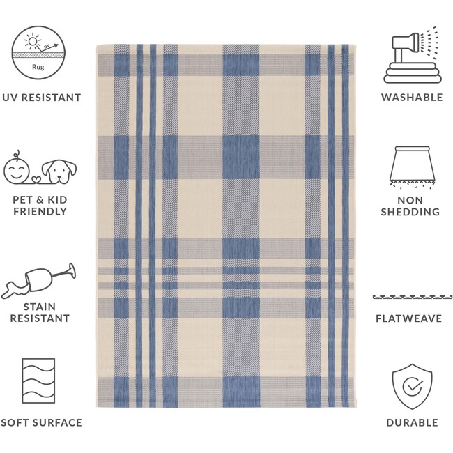 Courtyard Abigail Indoor/Outdoor Rug, Blue/Beige Plaid - Rugs - 8