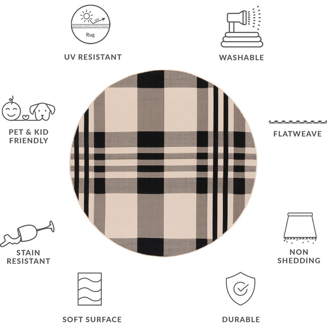 Courtyard Abigail Indoor/Outdoor Rug, Black/Beige Plaid - Rugs - 4