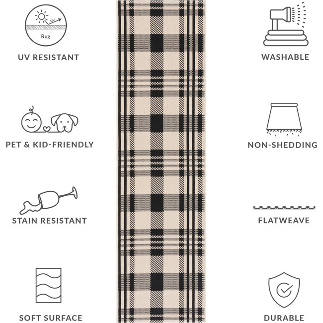 Courtyard Abigail Indoor/Outdoor Rug, Black/Beige Plaid - Rugs - 5