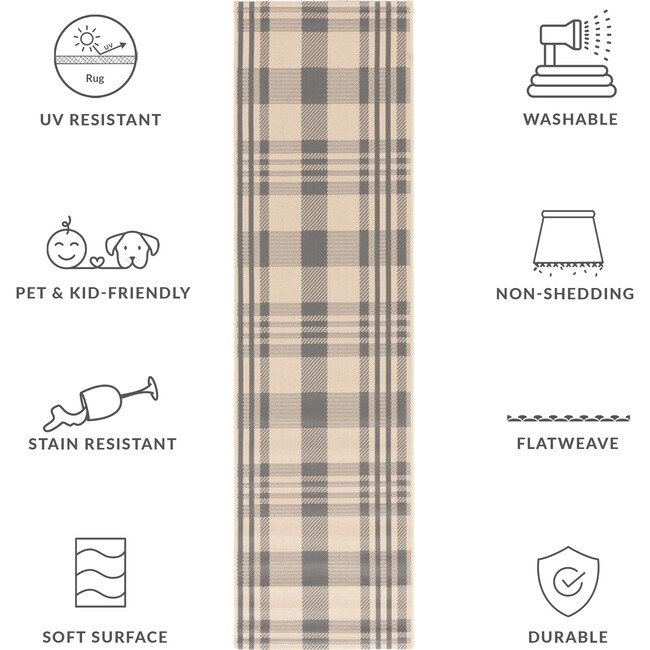 Courtyard Abigail Indoor/Outdoor Rug, Grey/Beige Plaid - Rugs - 5