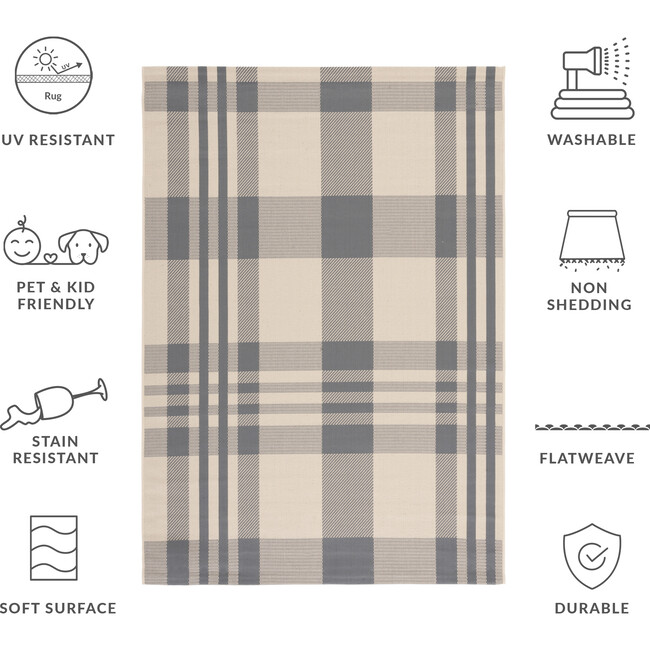 Courtyard Abigail Indoor/Outdoor Rug, Grey/Beige Plaid - Rugs - 6
