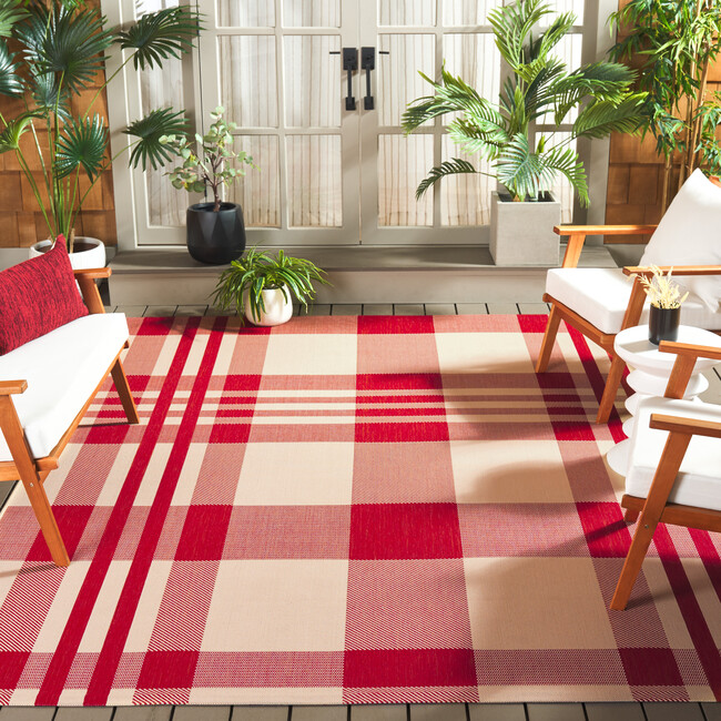 Courtyard Abigail Indoor/Outdoor Rug, Red/Beige Plaid - Rugs - 3