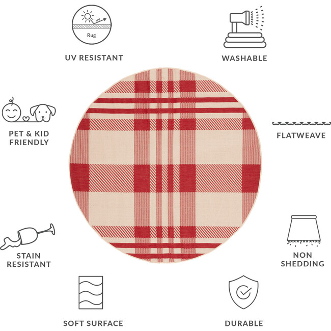 Courtyard Abigail Indoor/Outdoor Rug, Red/Beige Plaid - Rugs - 4