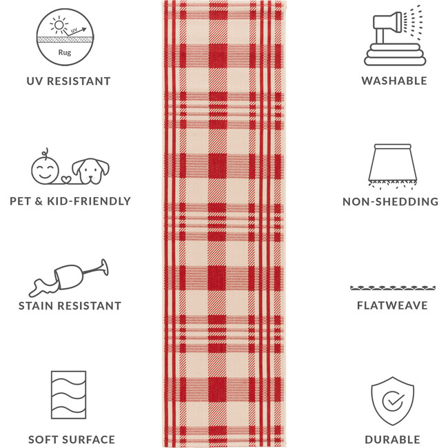 Courtyard Abigail Indoor/Outdoor Rug, Red/Beige Plaid - Rugs - 6