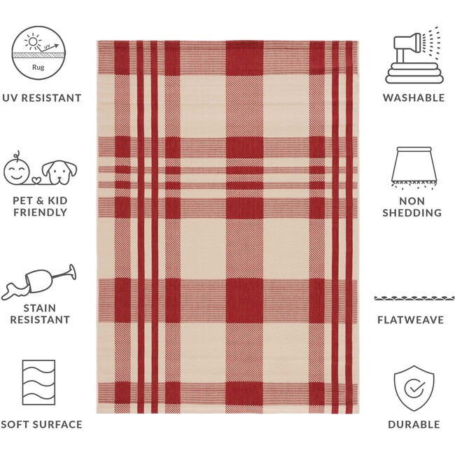 Courtyard Abigail Indoor/Outdoor Rug, Red/Beige Plaid - Rugs - 7