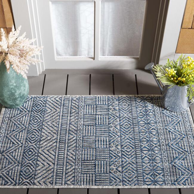 Courtyard Zoey Indoor/Outdoor Rug, Blue/Grey - Rugs - 2