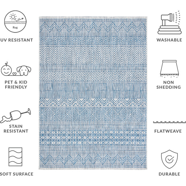 Courtyard Zoey Indoor/Outdoor Rug, Blue/Grey - Rugs - 5