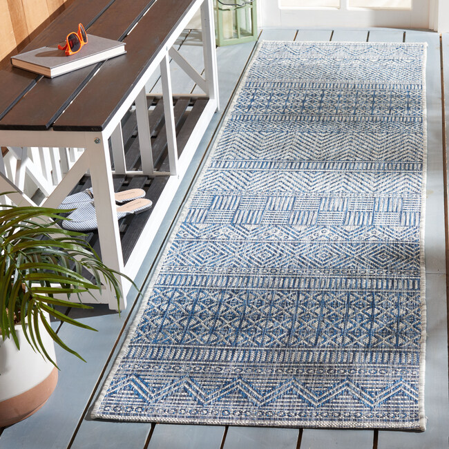 Courtyard Zoey Indoor/Outdoor Rug, Blue/Grey - Rugs - 9