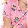 Skater Kitty Bamboo Kids Pajama Short Set, Pink - Pajamas - 4