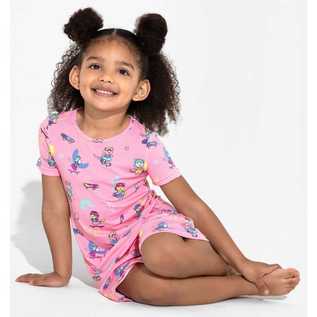 Skater Kitty Bamboo Girls' Long Sleeve Dress, Pink - Dresses - 6