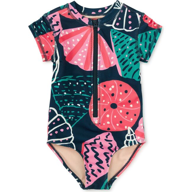 Rash Guard One-Piece Swimsuit, Scattered Shells