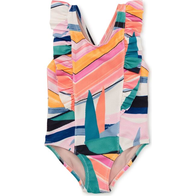 Ruffle One-Piece Swimsuit, Bird of Paradise Stripe