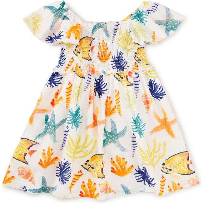 Flutter Sleeve Smocked Dress, Watercolor Sea Life