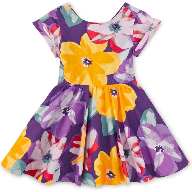 Button Back Skirted Dress, Large Tropical Floral