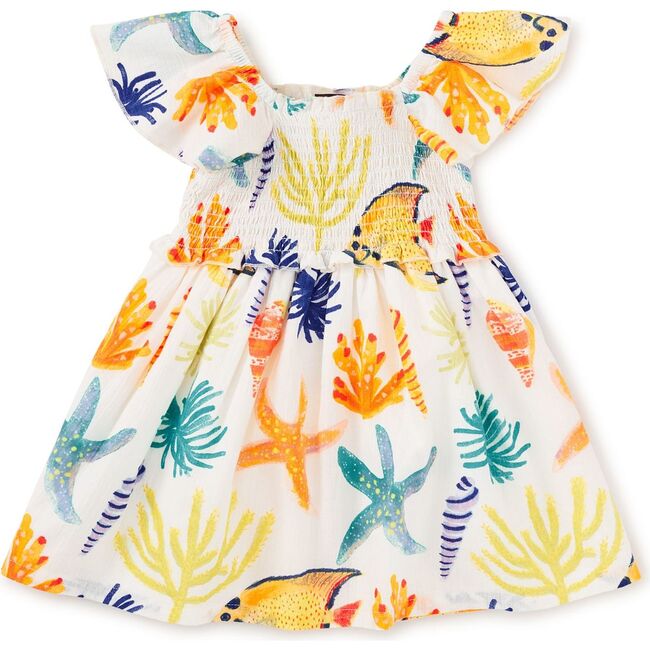Flutter Sleeve Smocked Dress, Watercolor Sea Life - Dresses - 2
