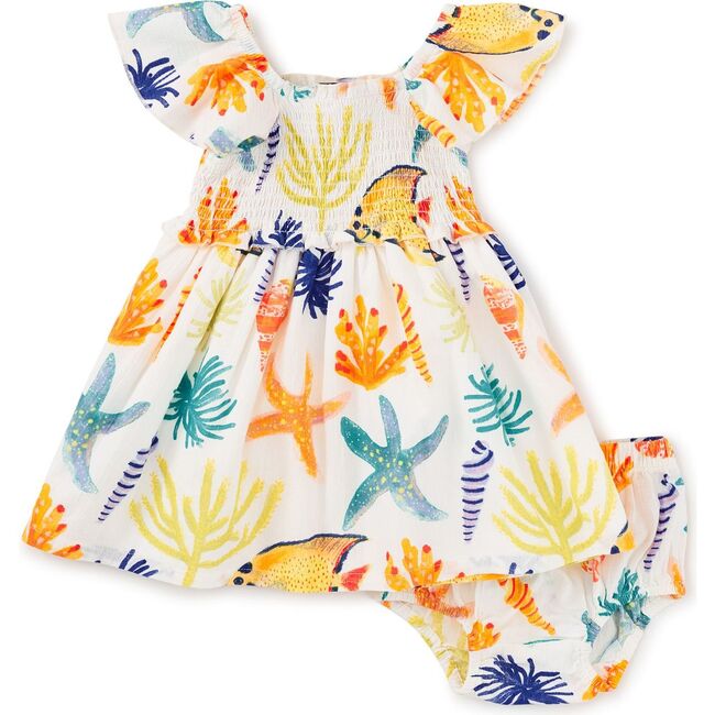 Flutter Sleeve Smocked Dress, Watercolor Sea Life - Dresses - 3