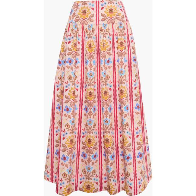 The Kate Midi Skirt, Pink Floral Block Stripe